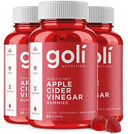 Goli® Apple Cider Vinegar Gummy Vitamins (3 Pack, 180 Count, Gelatin-Free, Gluten-Free, Vegan & Non-GMO Made with Essential Vitamins B9 & B12)